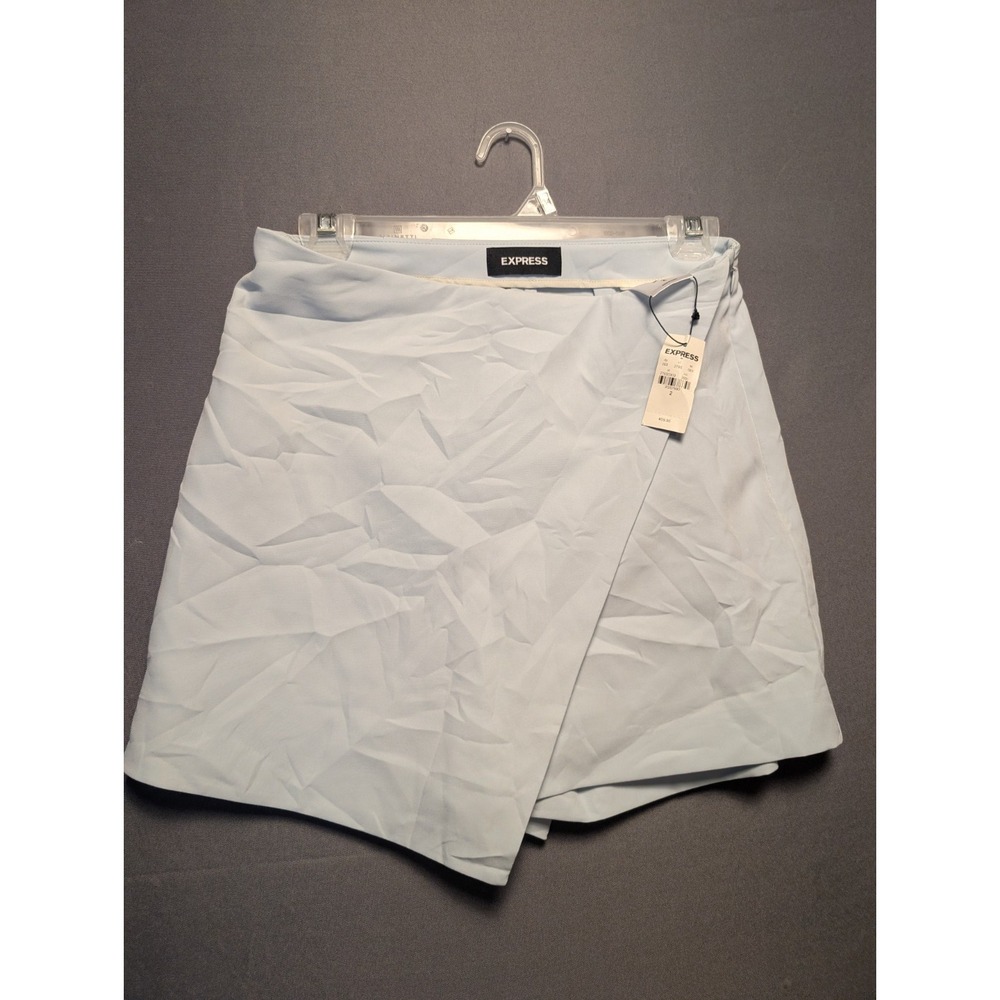 Express Wrap Skort Womens 2 Blue Denim Preppy Chic Minimalist High Rise Shorts